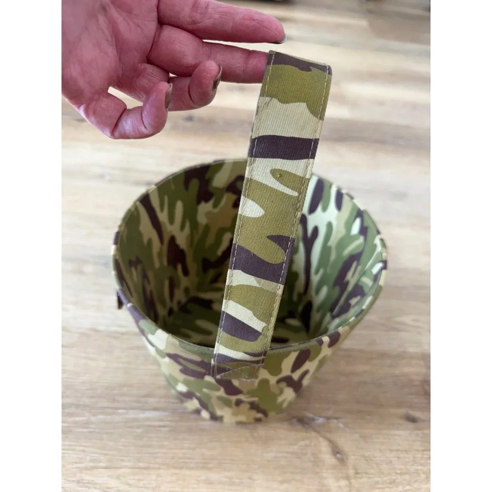 Gorpcore Camo Fabric Trick or Treat Pail Kids Green Brown Utility Military